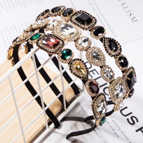 

luxury baroque women colorful crystal hairbands geometric thin drop glass headwear charm headdress chi ins jewelry for girls, Golden;silver
