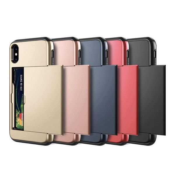 

cgjxsfor iphone xs max hybrid tough armor slide card holder back cover for iphone 5 5s se 6 6s 7 8 plus x xs xr luxury wallet case