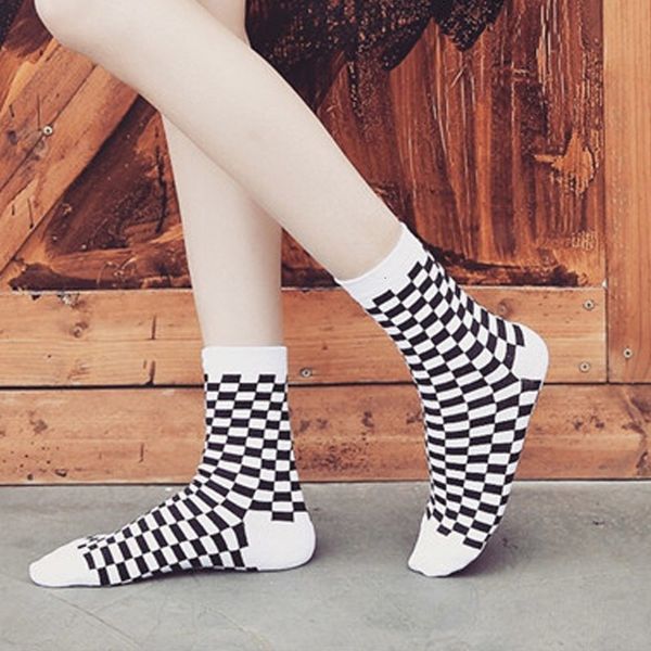 

korea funky harajuku trend women's chess socks geometric plaid socks men's hip hop cotton streetwear new socks, Silver