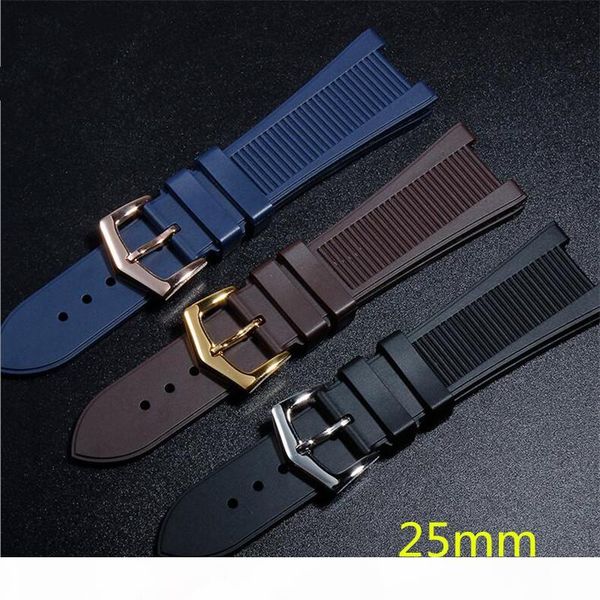 

25mm blue sillicone rubber watchband concaved mouth strap&pin clasp logo for phili nautilus 5712g 7010g watch, Black;brown