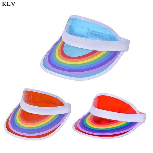 

transparent candy color empty baseball cap rainbow bridge printed sunscreen uv protection sport sun visor hat, Blue;gray