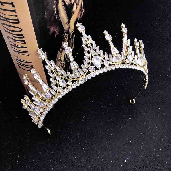 

women hair jewelry headpeice sparkly rhinestones crystals crown baroque gold silver color tiaras bride wedding headband xh, Golden;silver