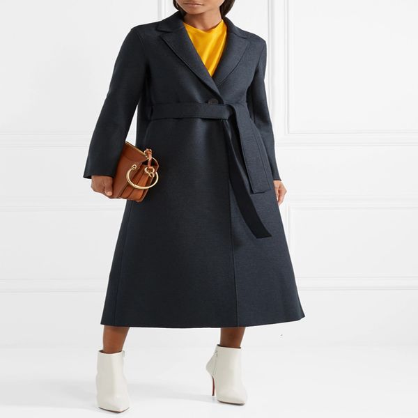 

women's wool & blends 2021 spring winter women simple oversized double breasted pocket long coat female outerwear manteau femme abrigos, Black