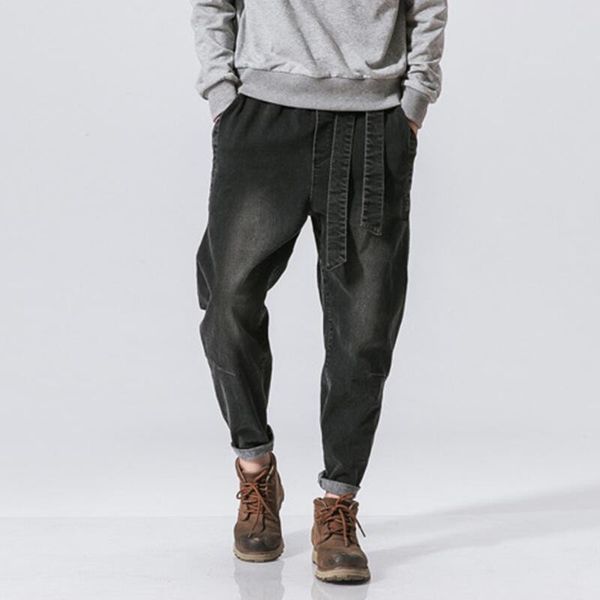 

men loose jeans trousers retro fashion man big size jeans, Blue
