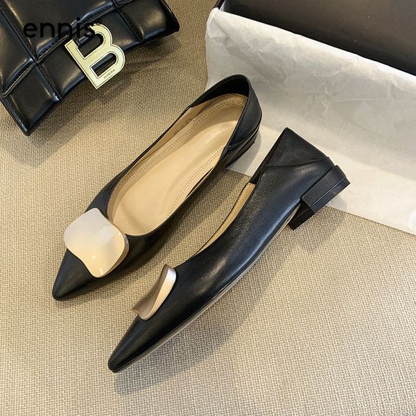 

ennis 2020 flat shoes women casual shoes genuine leather pointed flats fashion summer autumn ladies flats black new c0040