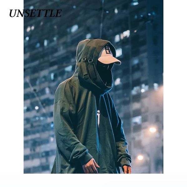 

unsettle high neck fish mouth fleece pullover japanese sweatshirts men hoodies oversize streetwear hip hop harajuku male mx190924, Black