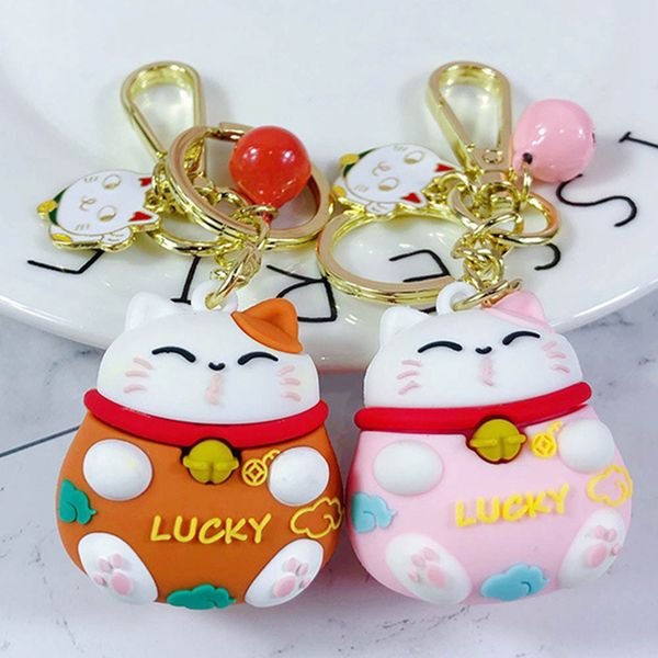 

cute cartoon lucky cat metal keychain personality creative pendant car backpack jewelry pendant wholesale, Silver