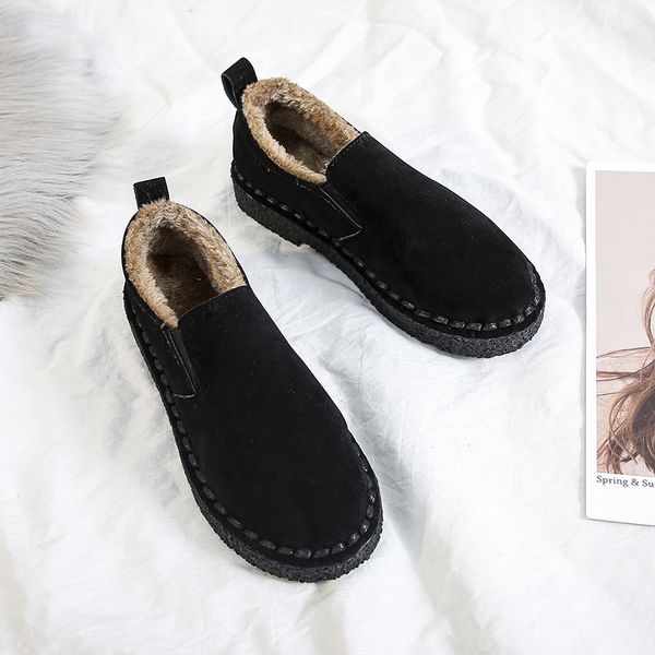 

mocasines mujer wild plus velvet cotton shoes winter wear shoes women female tide winter plush fur women loafers u16-18, Black