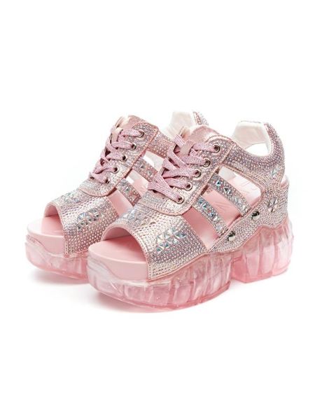 

rhinestone roman sandals women 2020 new wild crystal jelly thick bottom fish mouth shoes wedge heel waterproof platform, Black