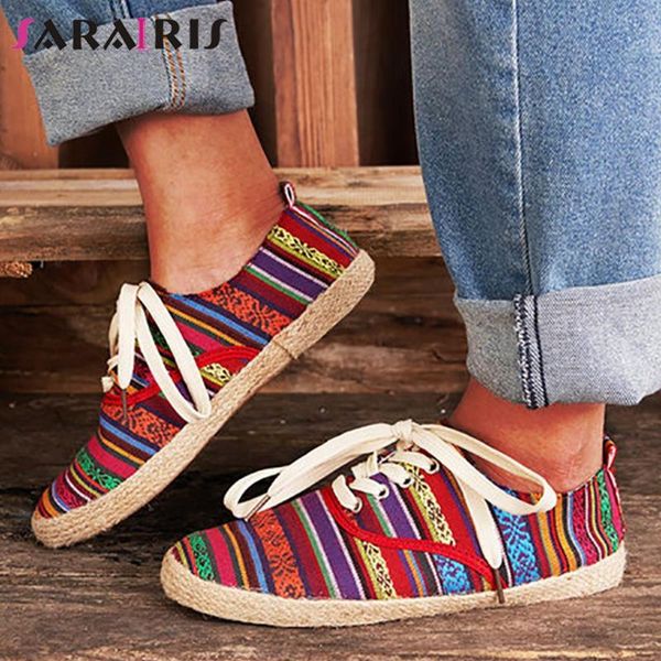 

sarairis big size 35-43 new ladies 2020 comfortable flats casual lace up flats women fashion mixed colors shoes woman, Black