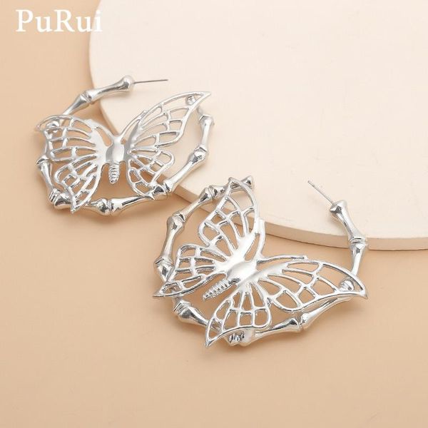 

hoop & huggie korean butterfly earrings gothic vintage silver color big bamboo for women statement fashion jewelry, Golden;silver