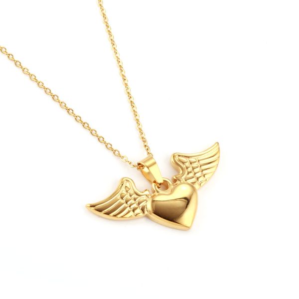 

oufei angel heart necklace woman accesories stainless steel jewelry for woman chocker chain necklace pendant ing, Silver
