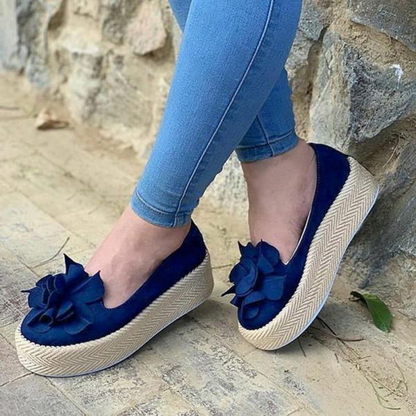 

women leather suede casual shoes flower platform flats shoes slip on loafers shallow high incerasing solid floral, Black