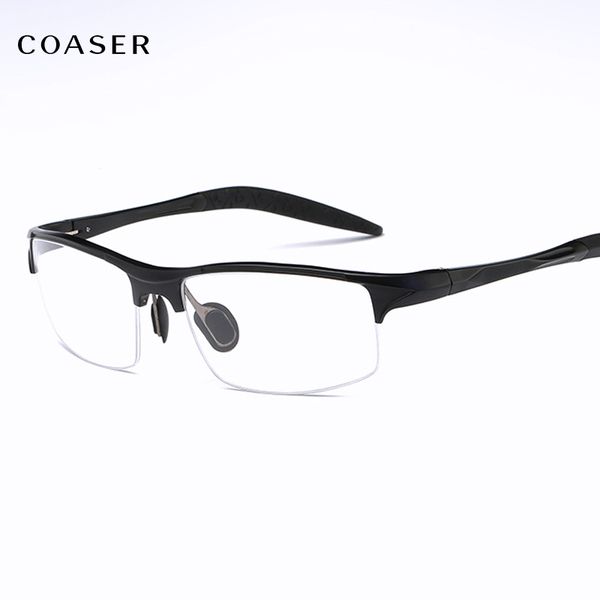 

coaser good sport men glasses frame tr90 lighter reading prescription optical eyeglasses computer eyewear clear lens, Black
