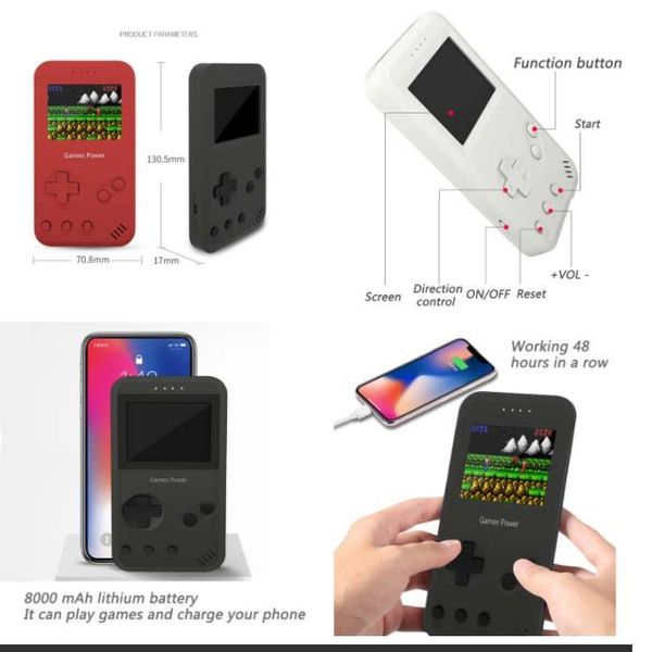 

cgjxs2in1 8 bit 500 game player 8000mah power bank mini handheld game console portable nostalgic fc games color lcd display game player