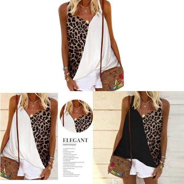 

womens summer sleeveless v neck leopard print shirt tank fashion vest ladies tank camisole, White