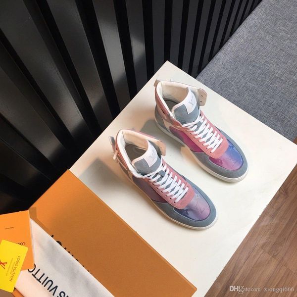 

summer men's fashion casual high-shoes, comfortable wild high-shoes, printed leather, with box, Red;white