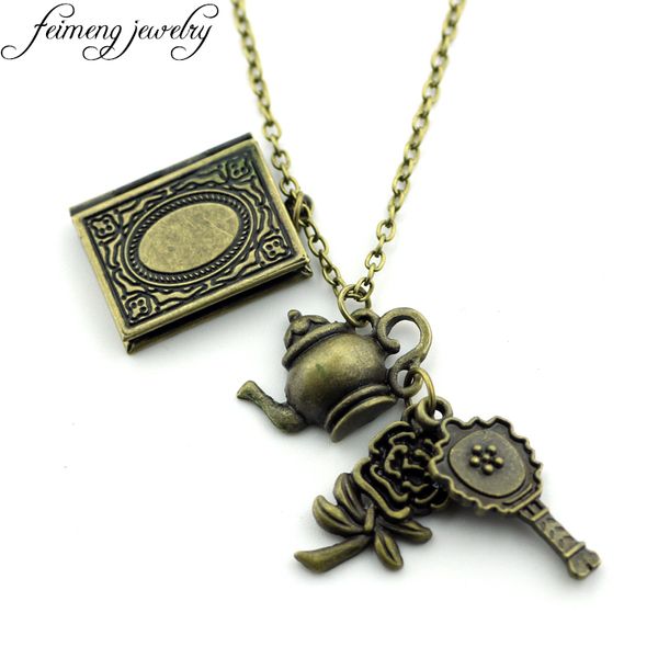 

feimeng jewelry necklace retro phase box mrror rose flower kettle pendant necklace for women fashion choker, Silver