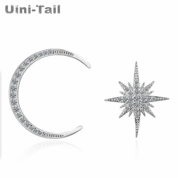 

uini-tail new 925 sterling silver asymmetric star moon micro inlay earring fashion trend sweet exquisite jewelry ed718, Golden;silver