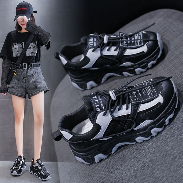 

dad shoes women ins fashion 2020 new style for autumn and winter korean-style net red platform platform casual sports shoes, Black