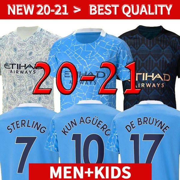 

player version 20 21 manchester kids soccer jersey city sterling de bruyne kun aguero 2020 2021 football shirt kit set uniform, Black;yellow
