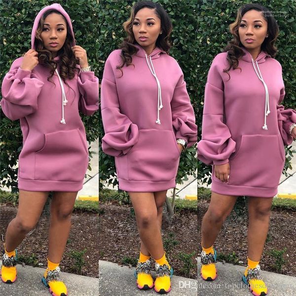 

casual designer females clothing lantern sleeve womens casual dresses fashion big pocket womens column hooded dresses, Black;gray