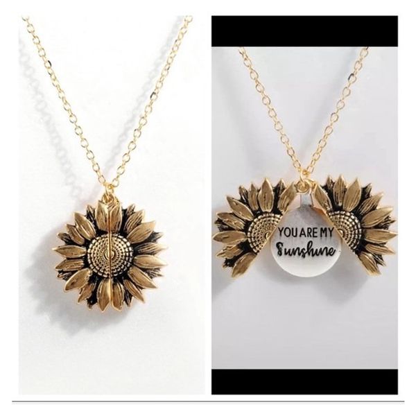 

you are my sunshine open locket sunflower pendant necklace dropshipping 2020 new women gold necklace custom, Silver