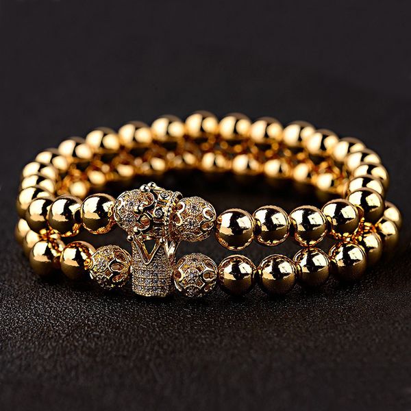 

copper beads crown bracelet beaded bracciali femme friends bracelets for women men jewelry mens accessories, Black