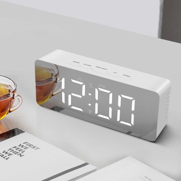 

table clock led mirror electronic clocks desktime date temper snooze alarm clock night light home office decor desk watch