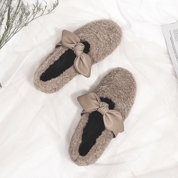 

lamb fur winter flat shoes woman leather bowknot band moccasins female cozy plush outdoor shoes woman woolen fur loafers 2020, Black