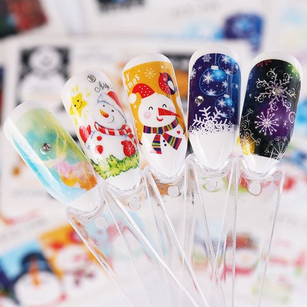 

30 designs in 1 set winter christmas style snowflake full wraps nail art water transfer stickers manicure decals diy, Black