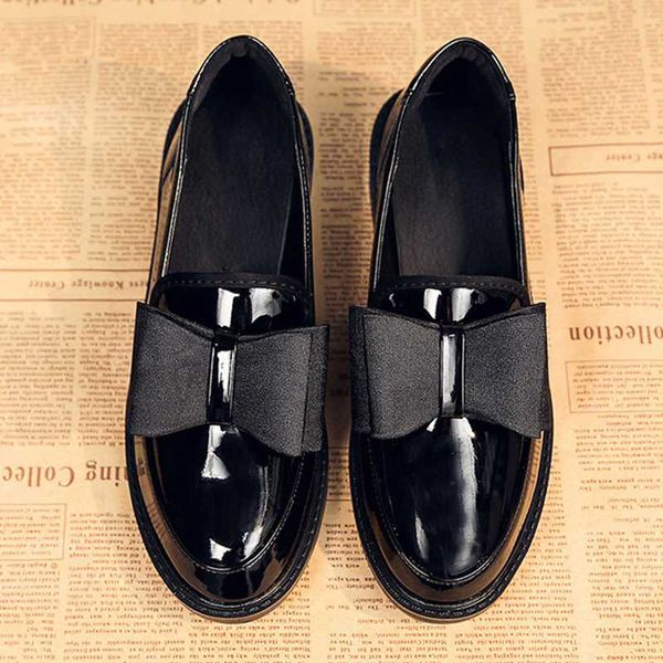 

british female black flats brogues shoes bow loafers women's shoes 2020 spring summer new patent leather oxford for woman