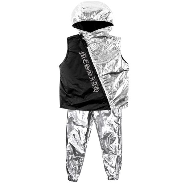 

stage wear silver gogo dance costume boys/men hooded vest cool hiphop pants nightclub male dj dancing show clothes vdb1702, Black;red