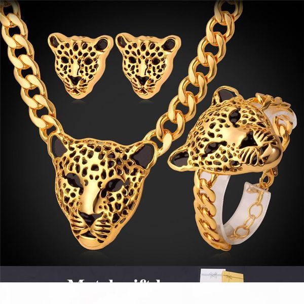 

new cool items lion head choker necklace bracelet for women men 18k chunky gold plated jewelry sets designer jewellery, Black