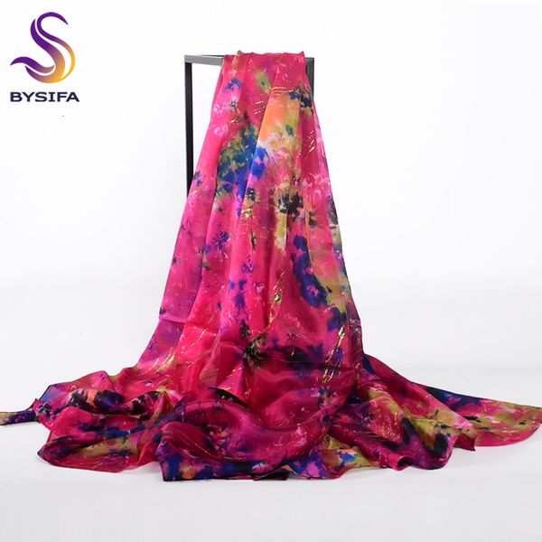 

bysifa] female long silk scarf shawl bufandas brand tie-dye grade scarves wraps new 100% silk summer beach cover-ups, Blue;gray