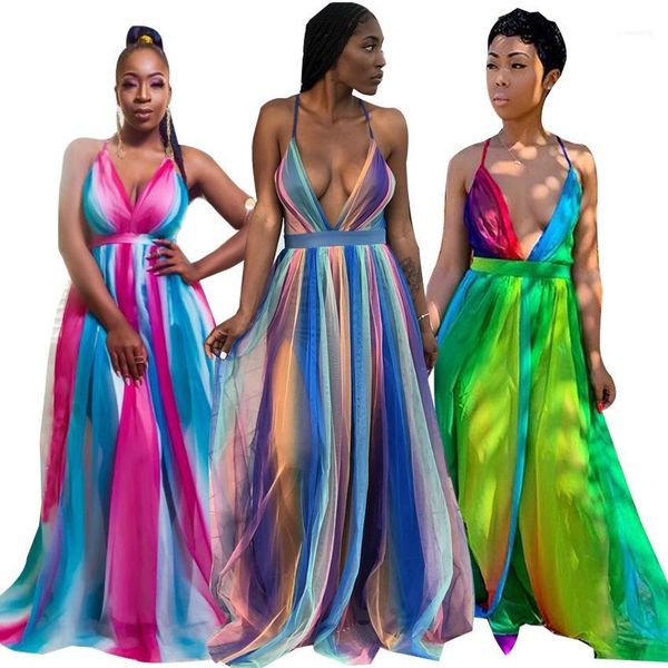 

chiffon long striped dresses gradient color female dresses summer women beach dress spaghetti strap deep v, Black;gray
