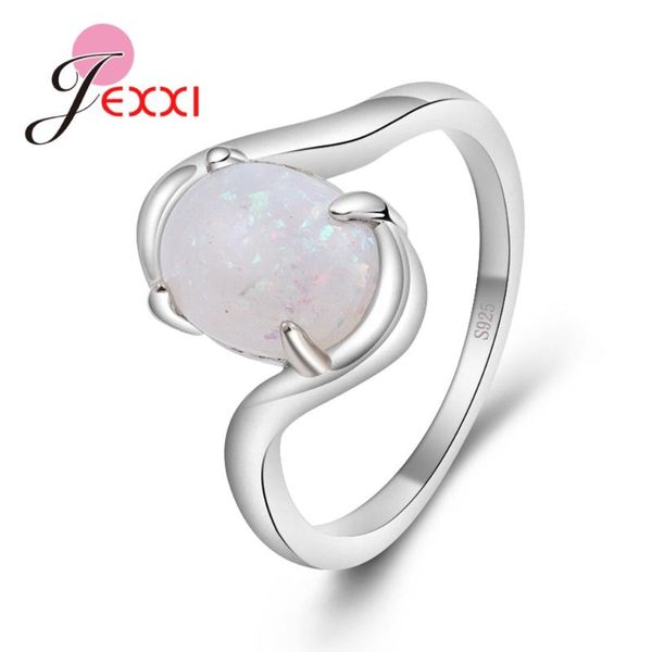 

high-end 925 sterling silver rings jewelry prong setting white oval opal stones for women girls engagement party bague, Golden;silver