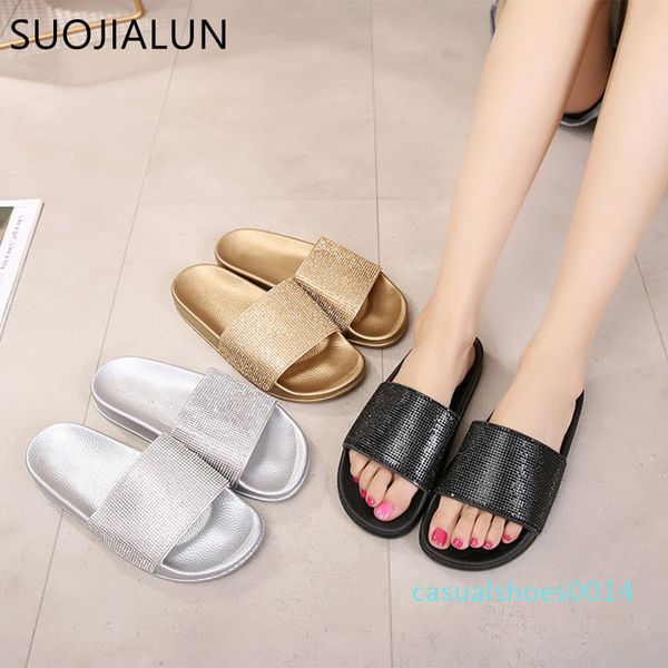 

rhinestone women slippers flip flops summer womens crystal diamond bling beach slides sandals casual shoes slip on slipper sh190726 c14, Black