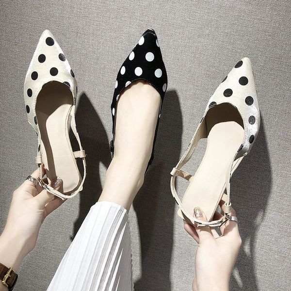 

cool shoes women's ins fashion 2020 new style summer ozhouzhan bow polka dot hipster flat pointed every evening shoes, Black