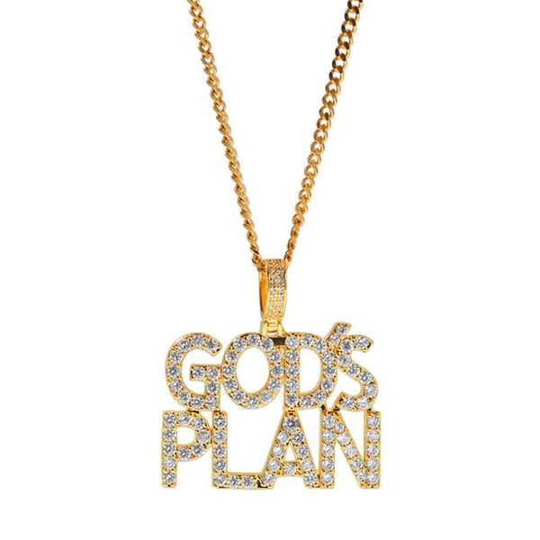 

gods plan pendants mens letters necklace ice out gold hiphop jewelry 2019 fashion hip hop rapper necklaces, Silver