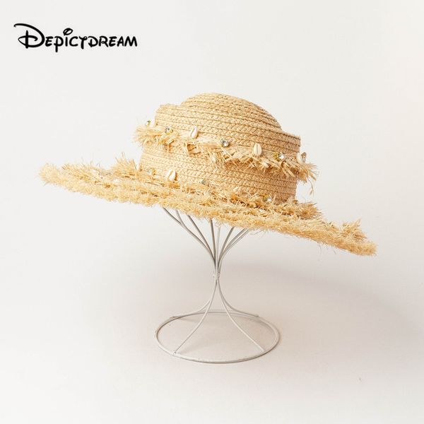 

spring and summer new shell bright diamond grass must decorate the ring lafite large brim hat and fashion sun hat, Blue;gray