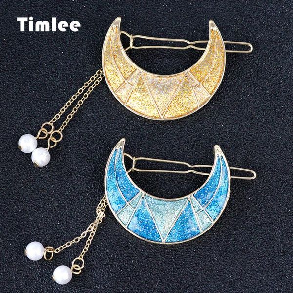 

timlee h005 sweet moon hair pins imitation pearl pendant hair accessories wholesale, Golden;silver