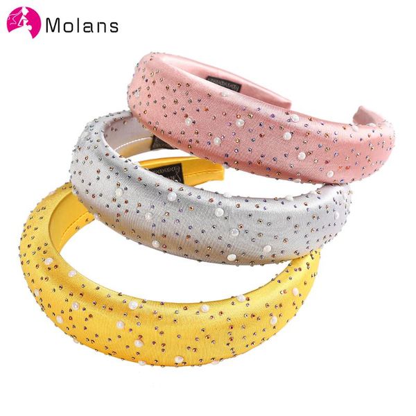 

molans 2020 color wide-sided sponge headbands solid colorful rhinestones pearl hairbands for women sparkly hair accessories