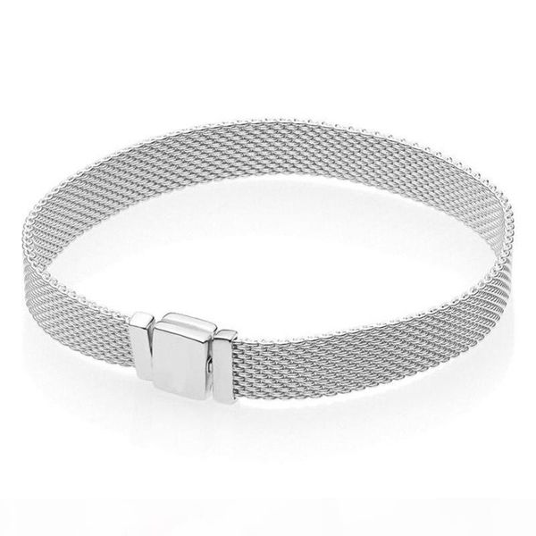 

925 sterling silver pandora bracelet woven mesh silver reflexions bracelets bangle fit women bead charm europe diy jewelry c18122801, Black