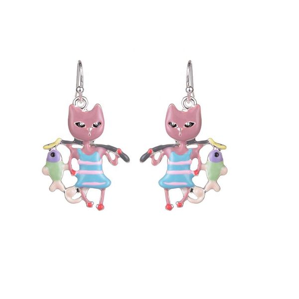 

women earrings cute cartoons car and fish drop earring for children sweet girl enamel animal small silver alloy dangle earrings