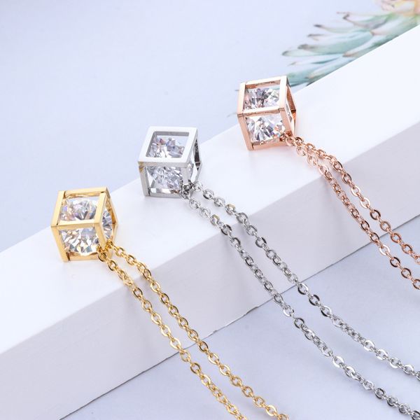 

l12 creative square circle titanium steel necklace personality square clavicle chain long necklace, Silver