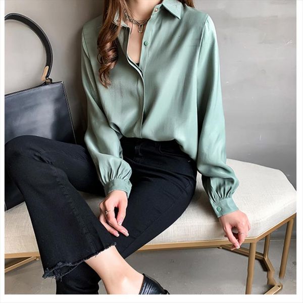 

2020 spring formal shirt plus size women lapel lantern sleeve blouse concise style official lady shirt, Gray