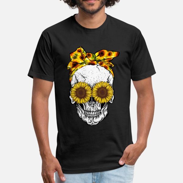 

suger skull sunflower t shirt men designer cotton plus size 3xl homme famous funny casual summer standard shirt