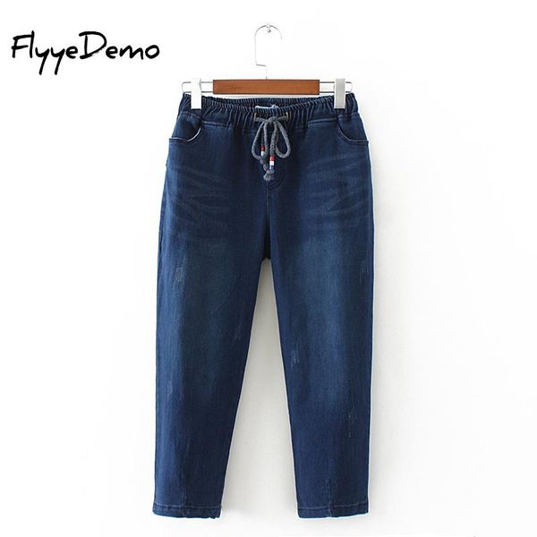 

calf length elastic korea women fashion clothing 2020 spring high waist all-match harem loose harajuku student jeans plus size, Black;white