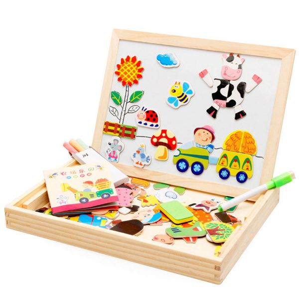 

cartoon kids early educational toys wooden puzzles for children forest park multifunctional magnetic puzzles drawing board y200317